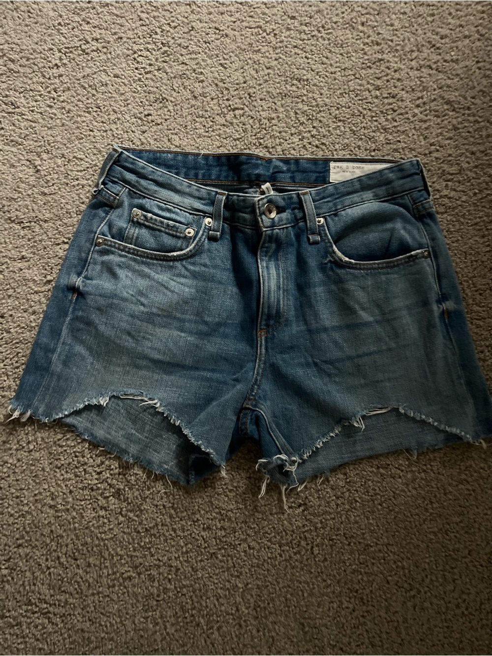 rag & bone Distressed Medium Blue Denim Cutoff Shorts